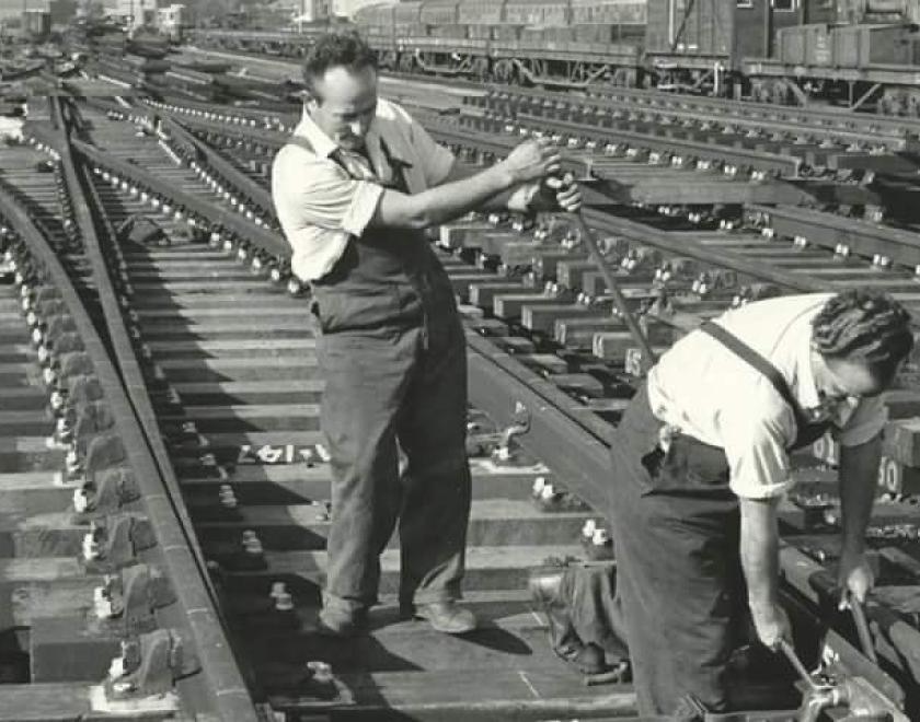 Italian working on Reading's railways. c.1960s