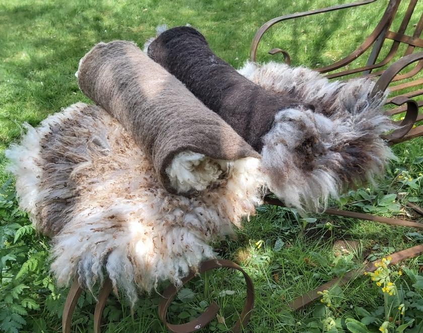 A picture of felted sheepskin rugs