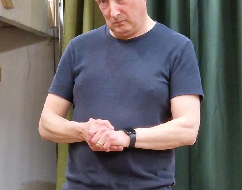 The cast of Blithe Spirit in rehearsal