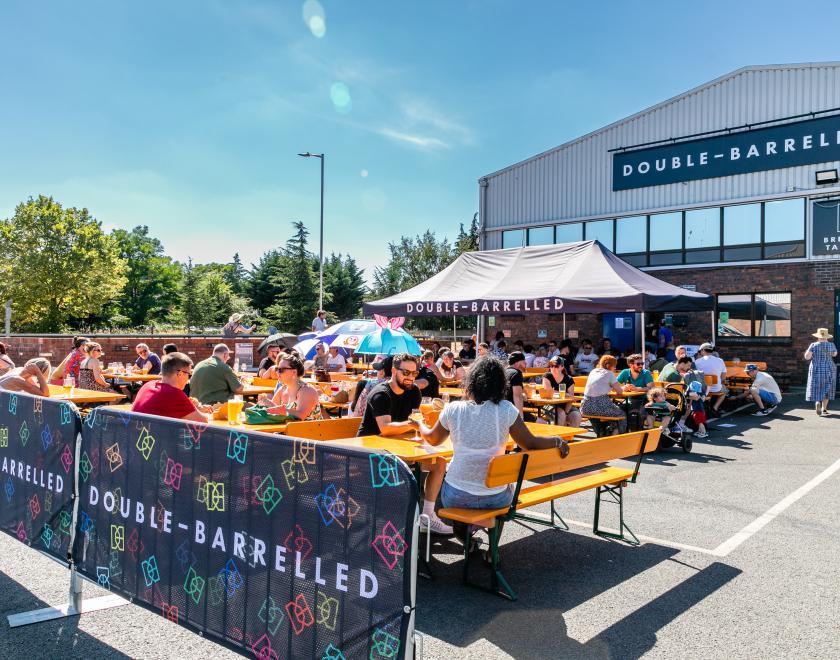 Drinking in the sunshine at Double-Barrelled Brewery