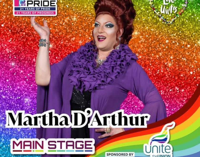 Martha D'Arthur is one of your Main Stage hosts at Reading pride Love Unites 2024