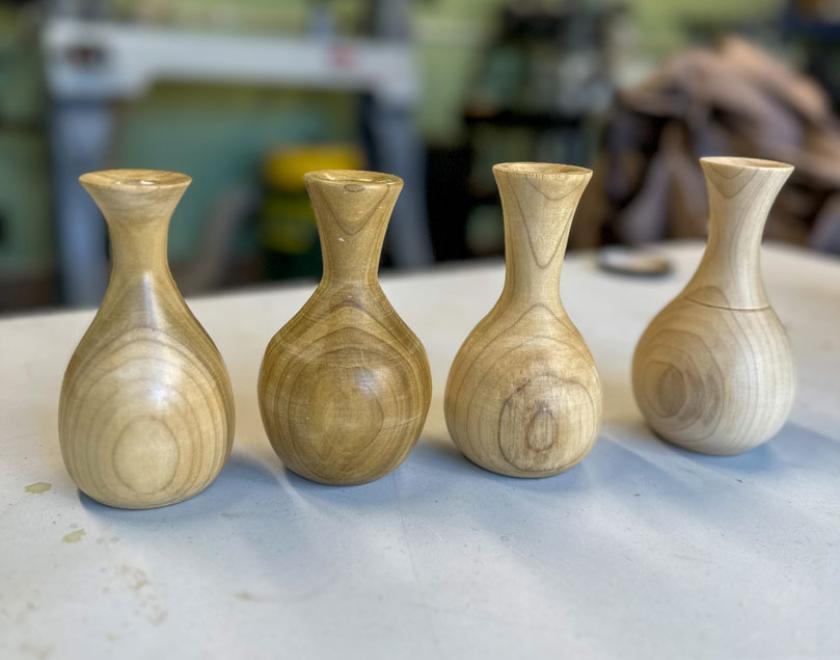 A group of bud vases produced by workshop attendees.