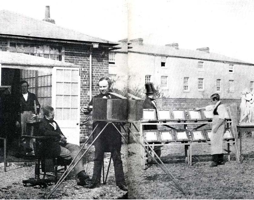 Composite image of William Fox Talbot taking photographs in Reading