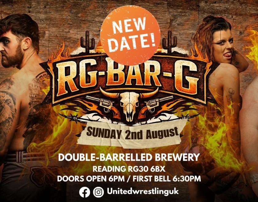 Event poster with the RG-Bar-G logo in the centre and photos of two wrestlers on either side