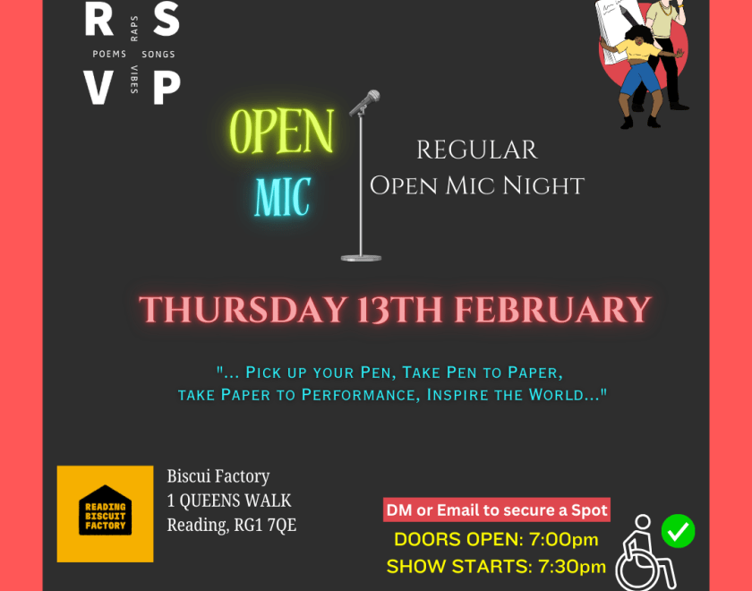 RSVP Open Mic Info - 13th February - Biscuit Factory