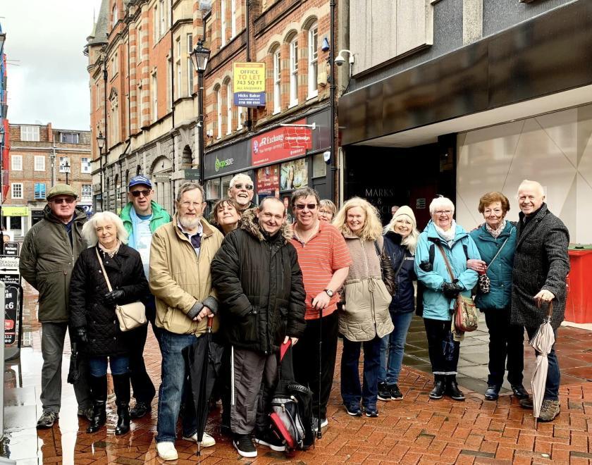 Photo of my Walkers in front of a scene of a famous crime