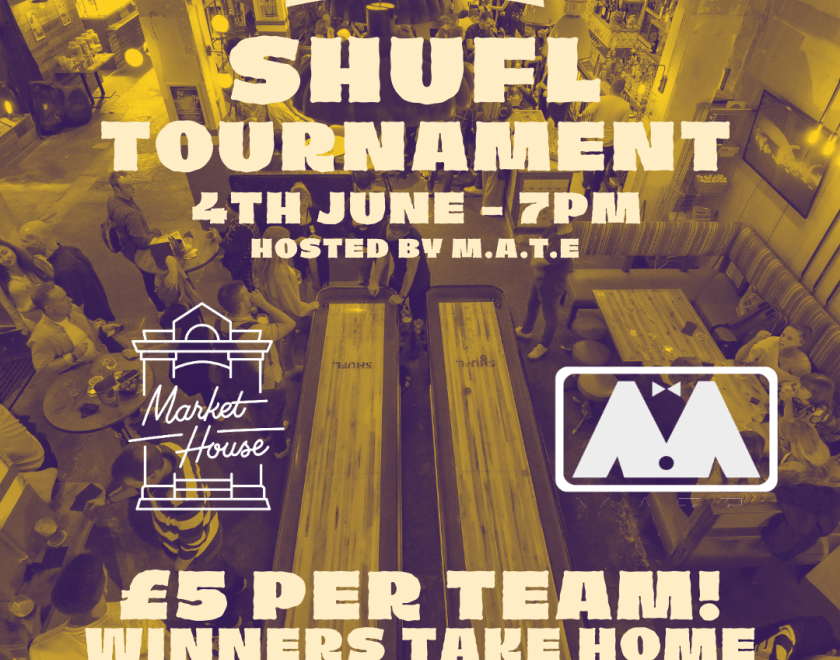 sky view of 2 shuffleboards in the Market House pub