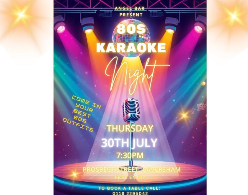 Poster with aertwork - possibly AI-generated - of a microphone on stage and various coloured spotlights pointing towards it