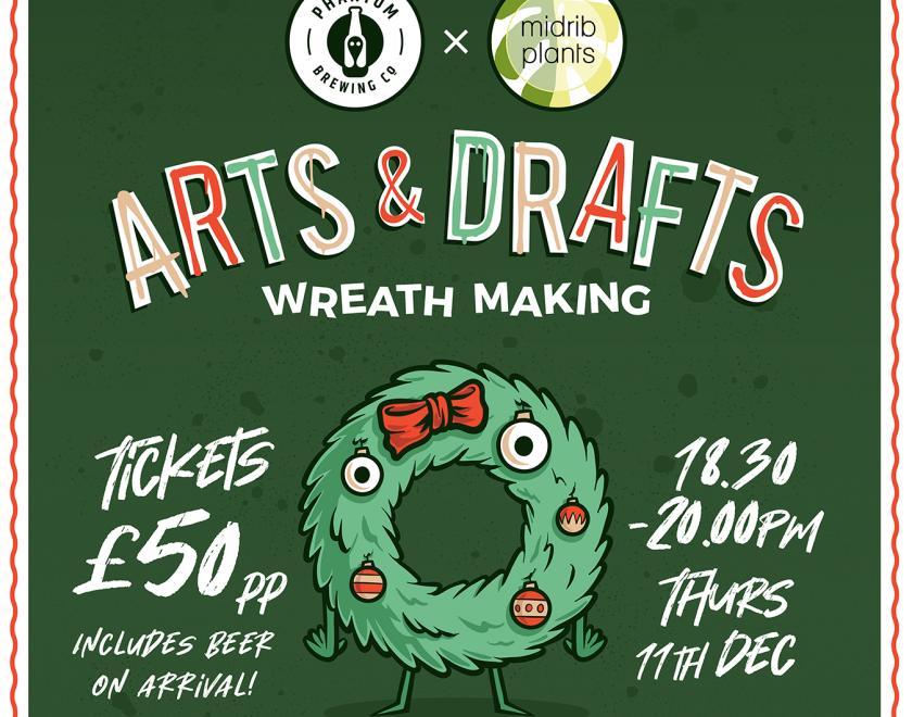 drawing of an anthropomorphic green wreath 