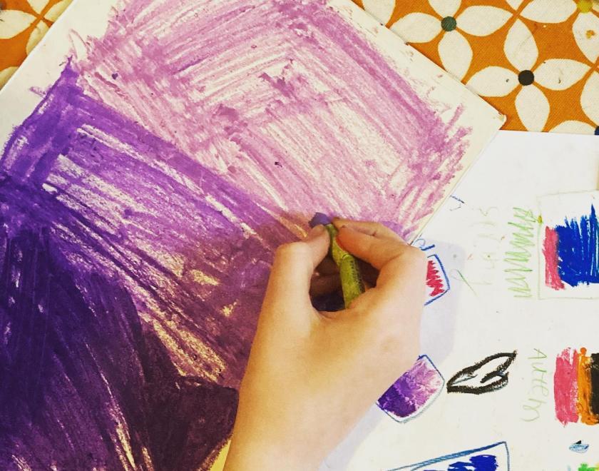 hand drawing with purple pastels