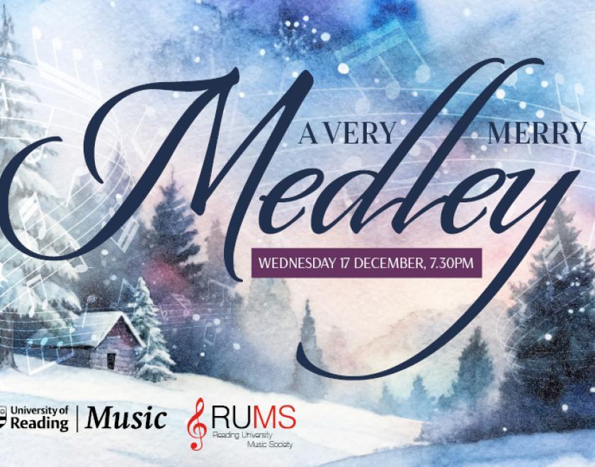 Poster for A Very Merry Medley with an image of a painted winter scene