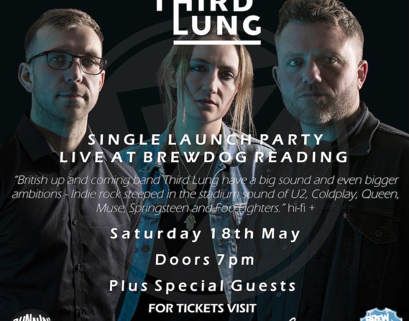 Poster advertising the event. Showing three band members.