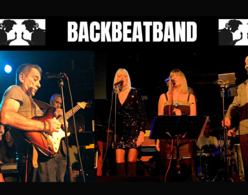 Montage of images of band members on stage