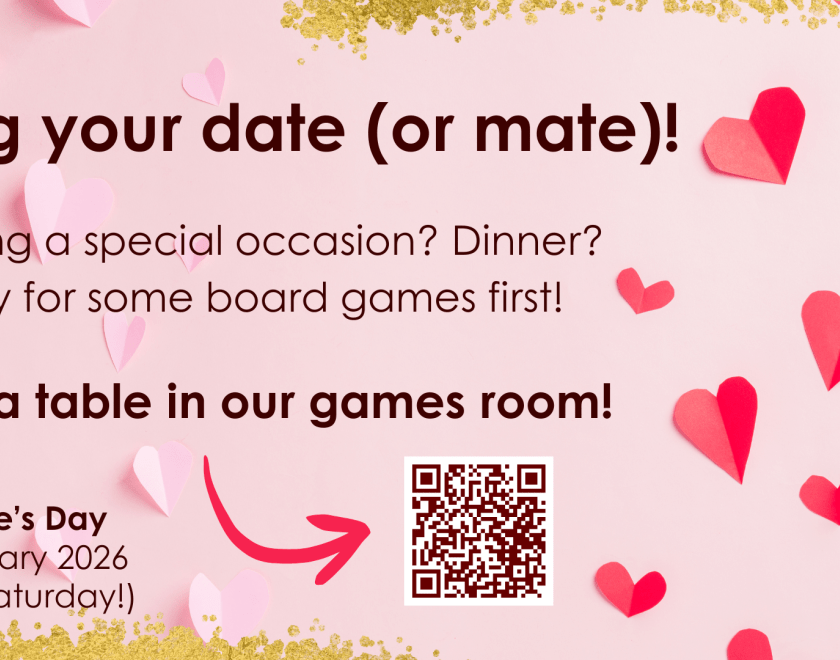valentine's day flyer advertising board games at eclectic games