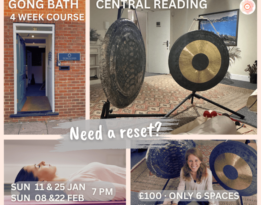 Image showing front entrance, sound therapy space, participant and RGP with her gongs.