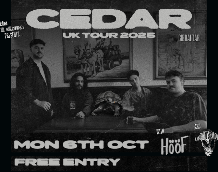 CEDAR @cedartheband five-piece alternative rock band from Gibraltar return to the Turtle, blending alternative rock, indie, post-punk, and shoegaze influences.  With @hoof.band and @unorthadox_band  FREE ENTRY / 18+ ID Required