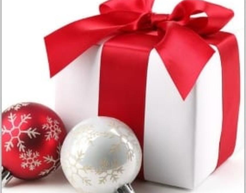 Christmas present and baubles