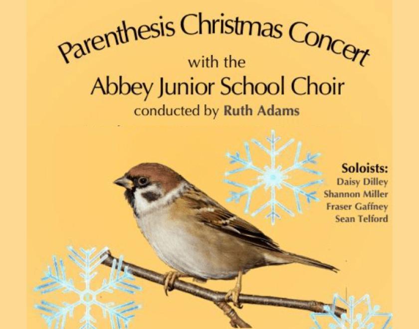 Poster for Parenthesis Choir Christmas Concert with a painting of a sparrow