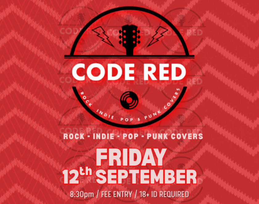 CODE RED - Rock/Indie/Pop/Punk Covers Foo Fighters, The Killers, Guns N' Roses, Oasis, Queen, Stereophonics, Blur, The Verve, Primal Scream, Radiohead, The Jam, Kasabian, The Clash, AC/DC, Kings of Leon, Green Day and many more! 8:30pm // FREE ENTRY // 18+ ID Required   https://www.purpleturtlebar.com/#calendar-1b55a3f5-2b2e-4448-be33-d239fac0264d-event-92d04e46-08a3-43ea-8a47-6ede8facaa1e