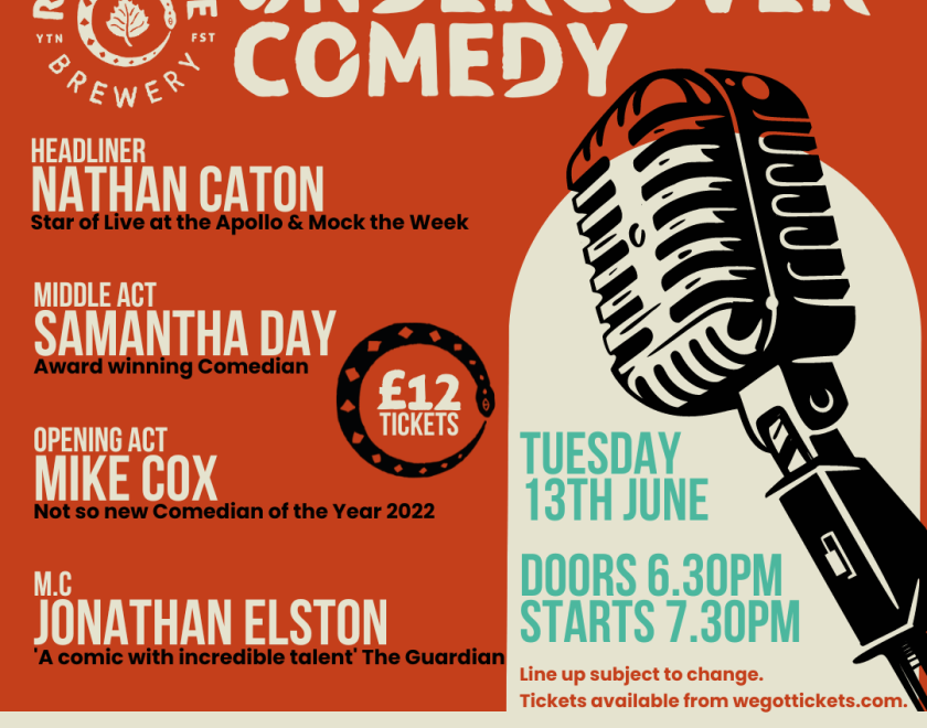 A picture of the poster for the comedy night