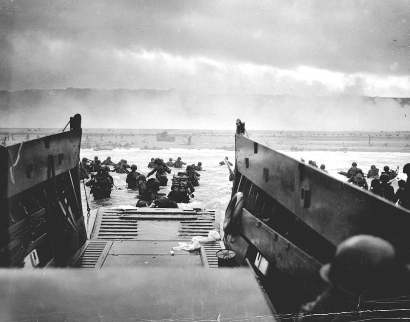 D-day landing - troops leaving the landing crafts