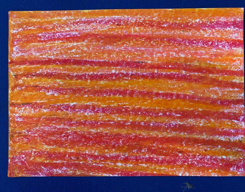 Pastel artwork in reds and oranges