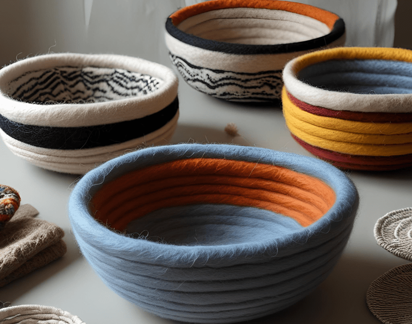 Felted bowls on a table