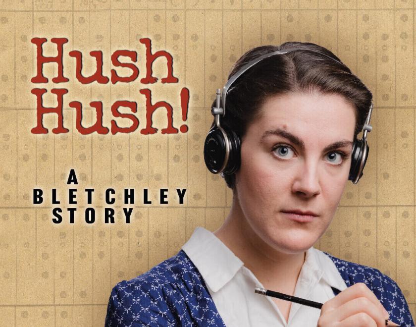 Poster for Hush Hush with a woman in WW 2 clothing wearing a headset