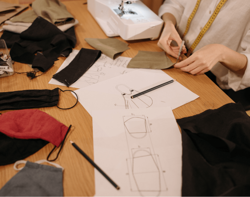 Fabrics and drawing paper