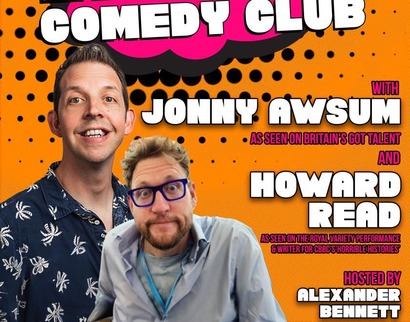 A picture of the poster for the comedy night