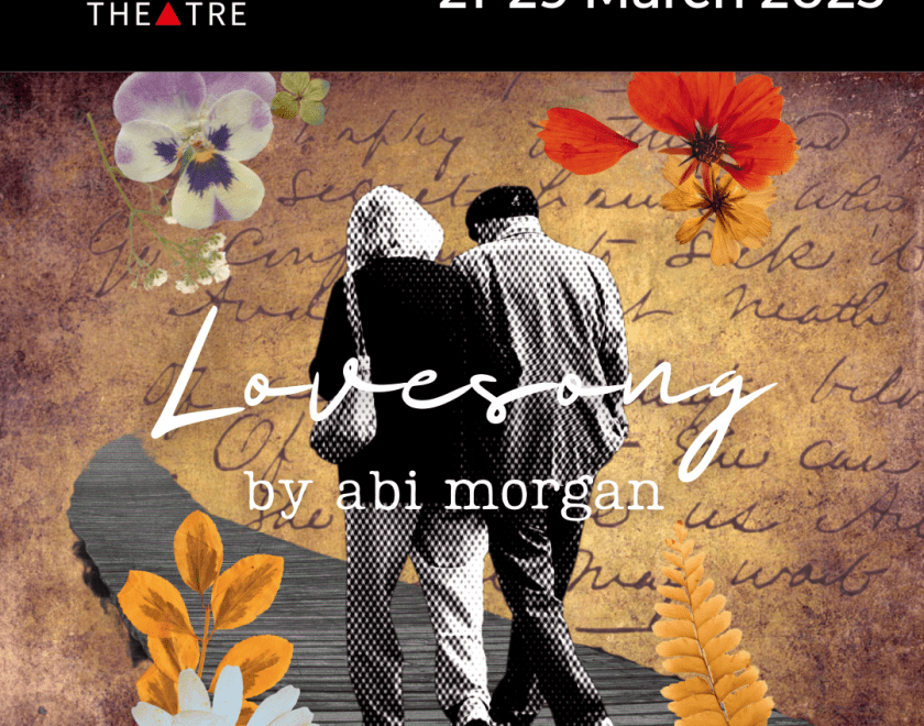 poster for Lovesong, featuring a couple shown from behind walking down a lane, superimposed over handwritten letters