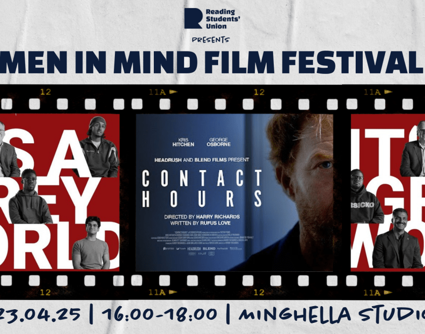 Poster for Men in Mind Film Festival with a montage of featured film images framed within film reel