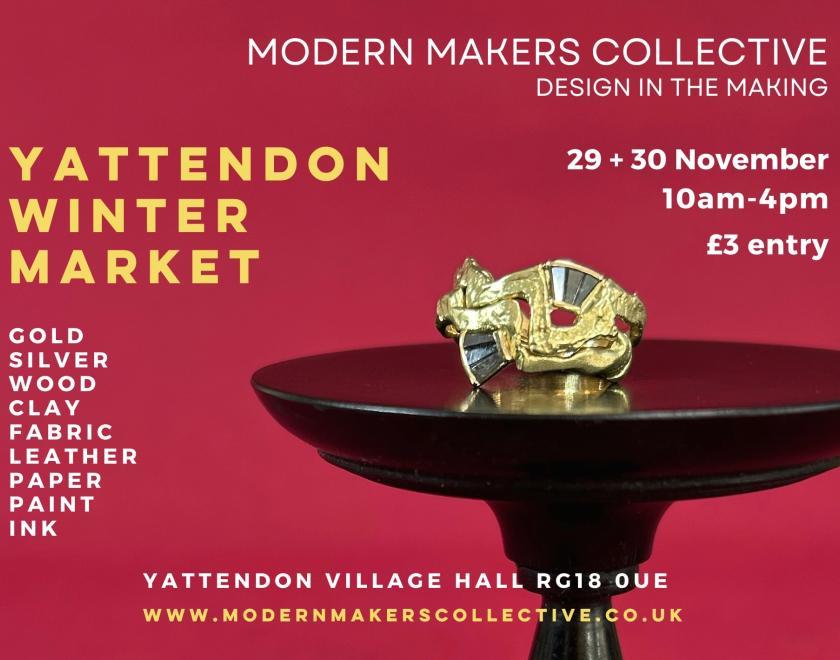 Yattendon Winter Market 2025 poster with a picture of a sculpture on a wooden plinth