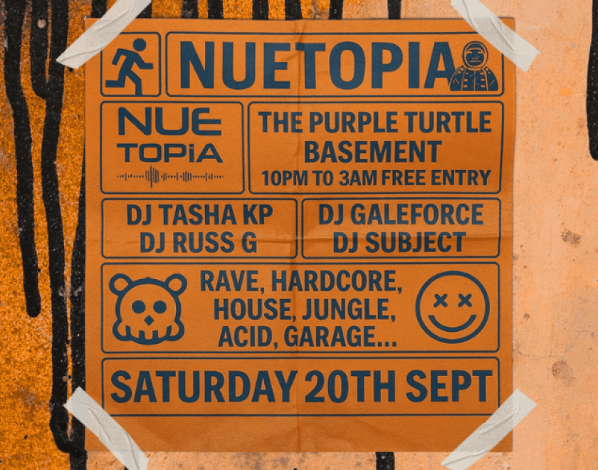 NUETOPIA Old Skool Rave/Hardcore House/Jungle/Acid/Garage 10pm Turtle Bassment FREE ENTRY / 18+ ID Required