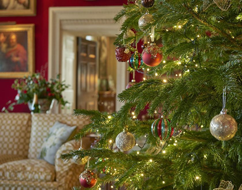 A Christmas tree inside Basildon Park