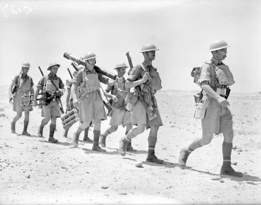 The British Army marching in North Africa in 1940