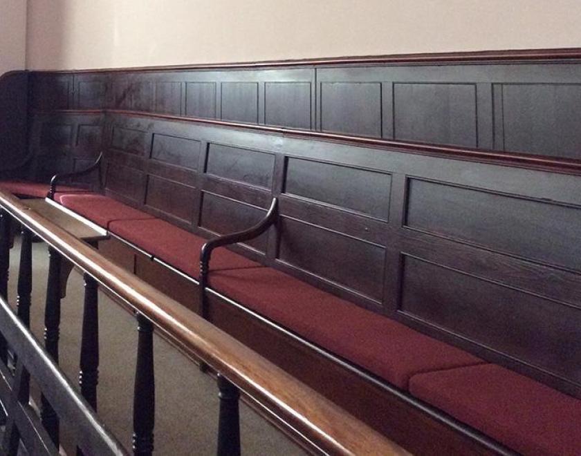 Wooden pews in the Quaker Meeting House