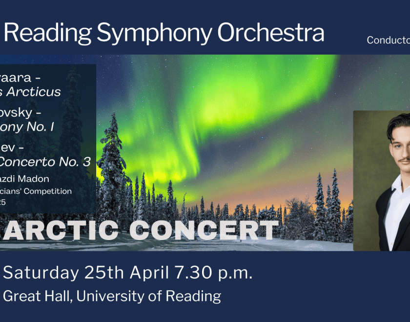 Banner showing details of concert, with photo of soloist