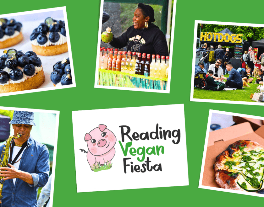 montage of images and the Reading Vegan Fiesta logo