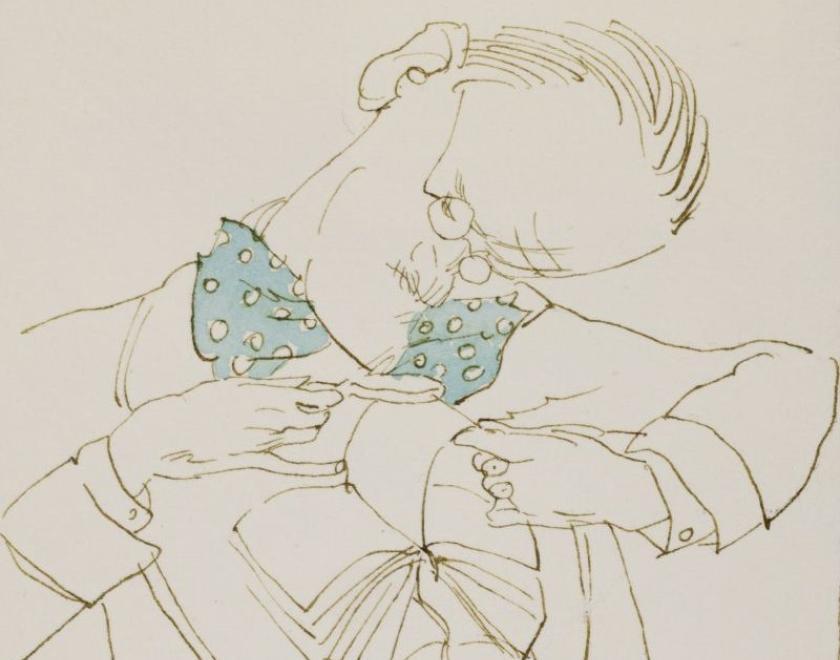 Ink and watercolor of James Joyce