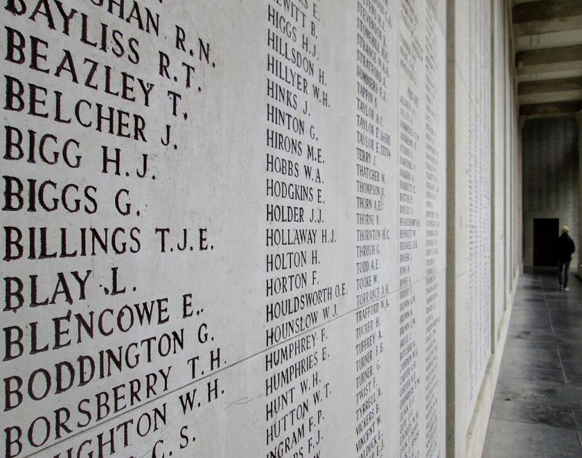 Names of the missing on the Menin Gate in Ypres