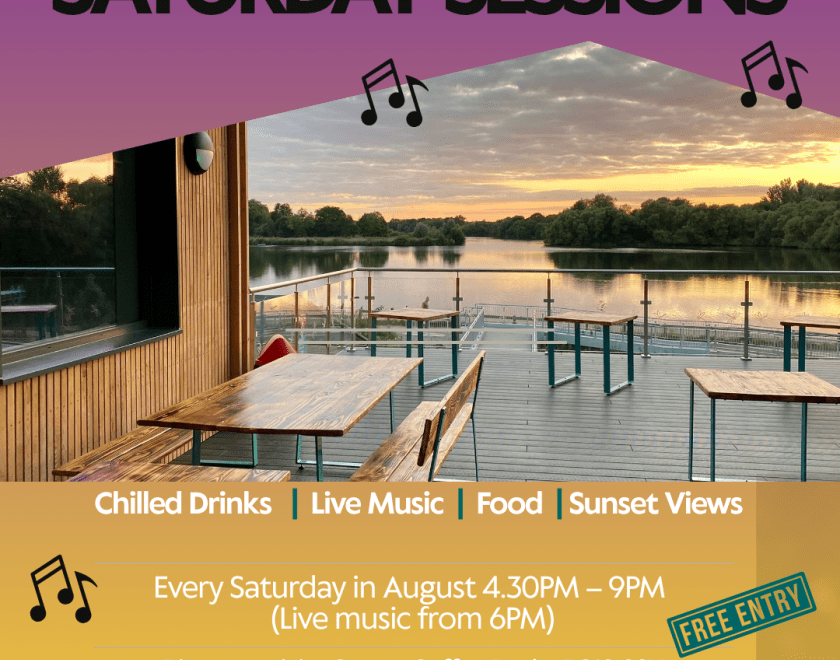 Sunset image over lake "saturday sessions" 