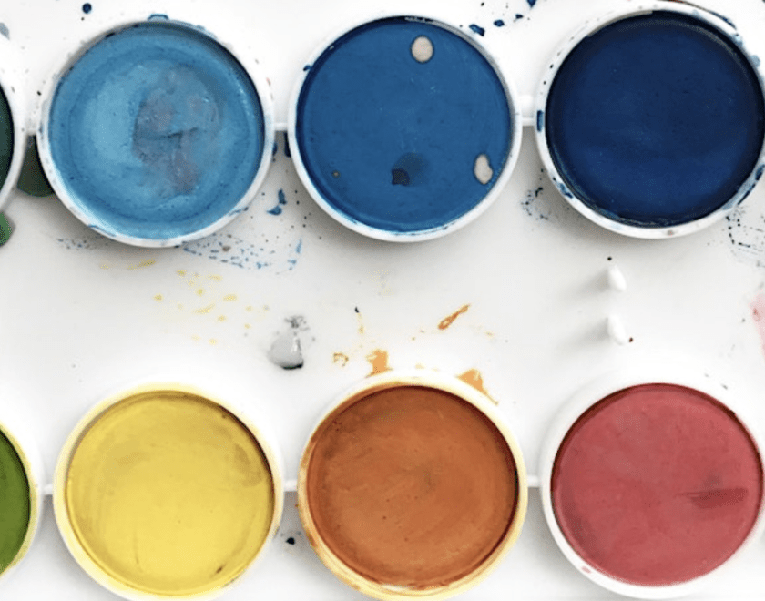 brightly coloured paint pallet 