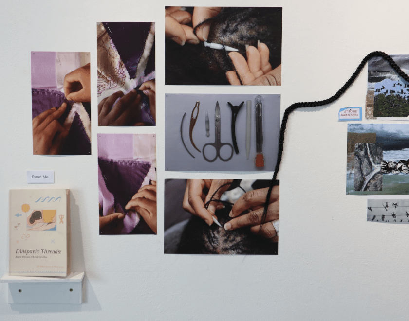 images of black womens hair being styles collages on to a wall