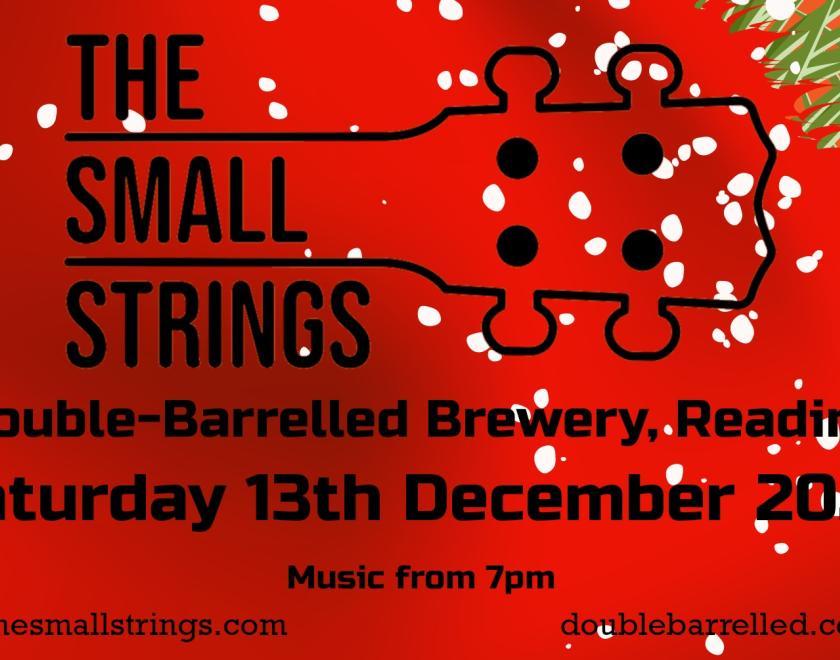 The Small Strings logo against a red and green festive background