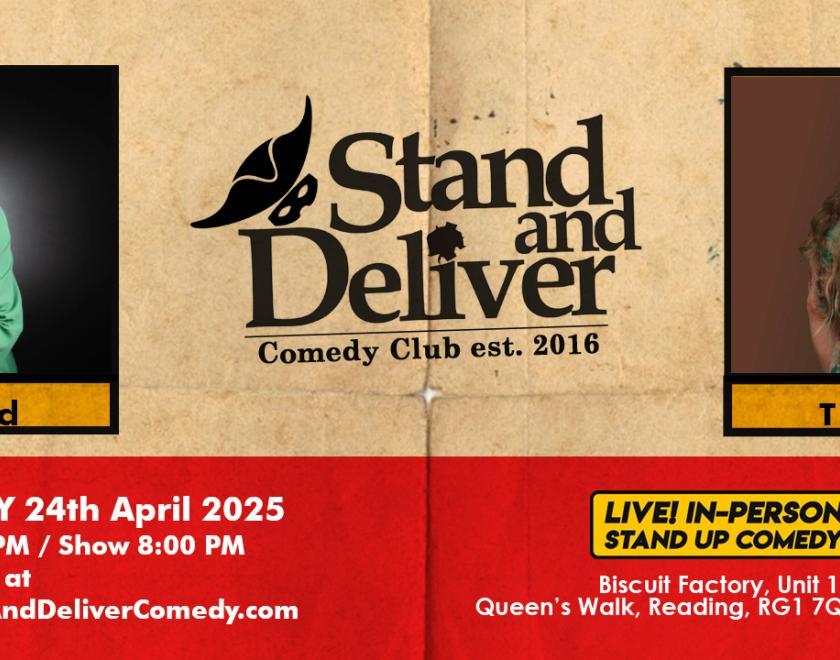poster for April show at Stand and Deliver Comedy