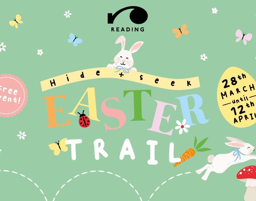 'hide and seek Easter trail' poster with bunnies