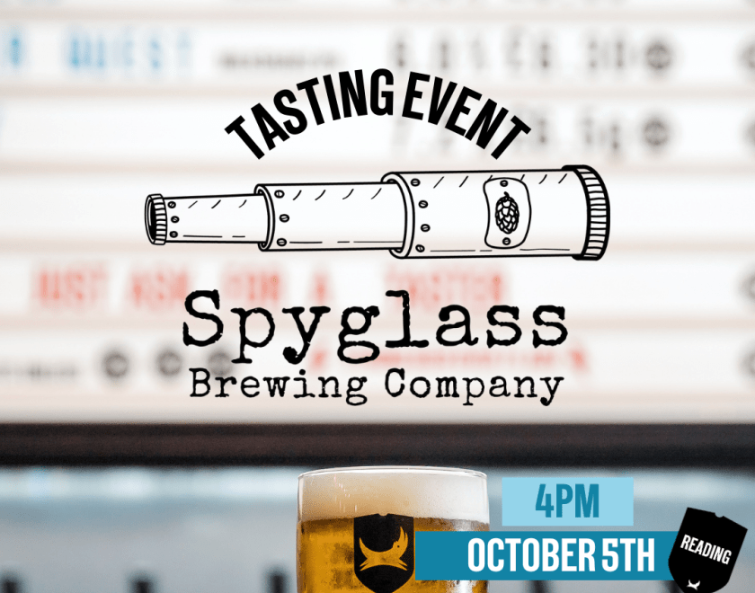 Poster advertising the event with a spyglass and a pint. 