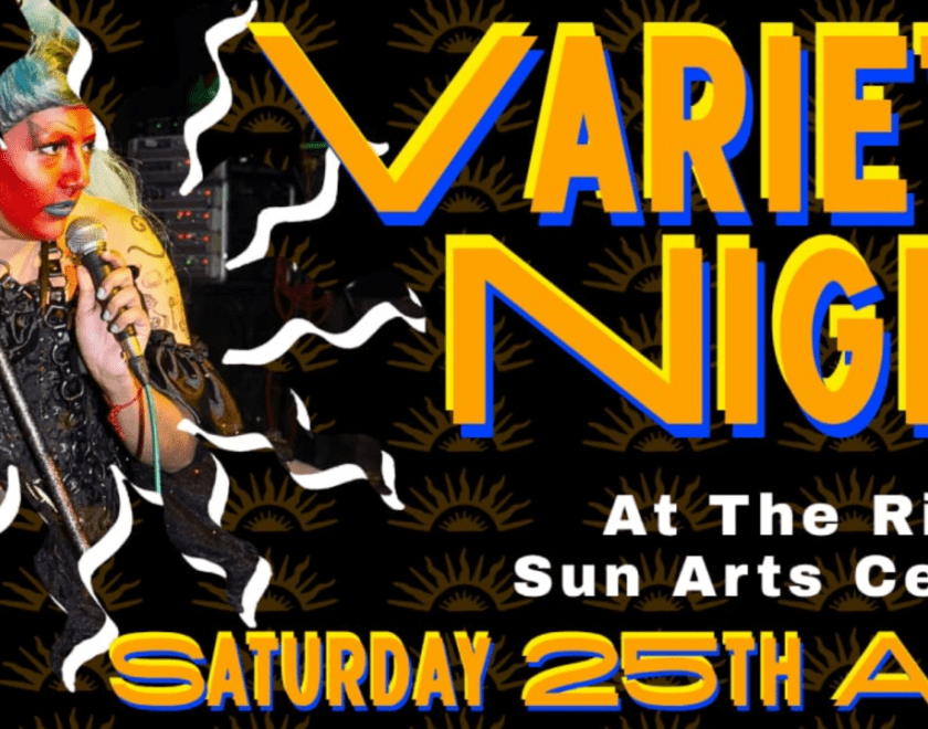 Poster for The Rising Sun Variety Night with a photo of drag artiste Big Jay