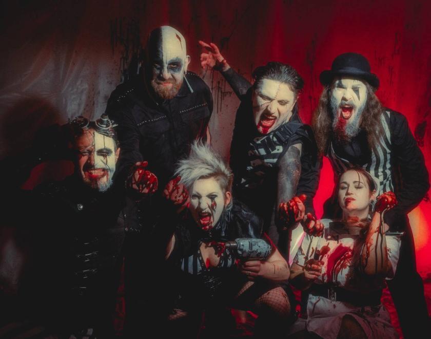 Assorted performers with creepy costumes and facepaint